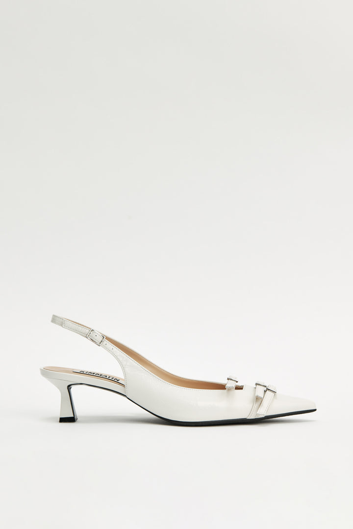 KIMMATIN Buckle Stiletto Sling Back Heels — Ivory