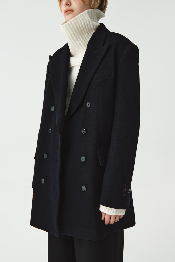KIMMATIN Overfit Midi Double Coat — Navy blue