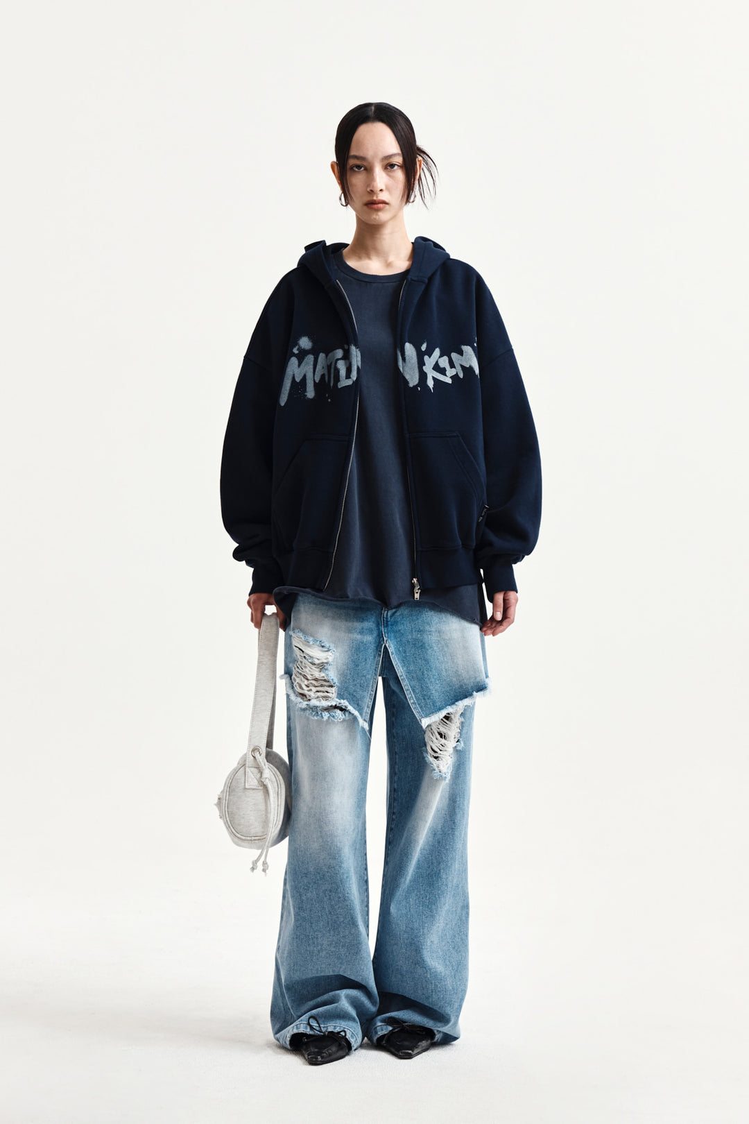Matin Kim Graffiti Logo Zip Hoodie — Navy blue