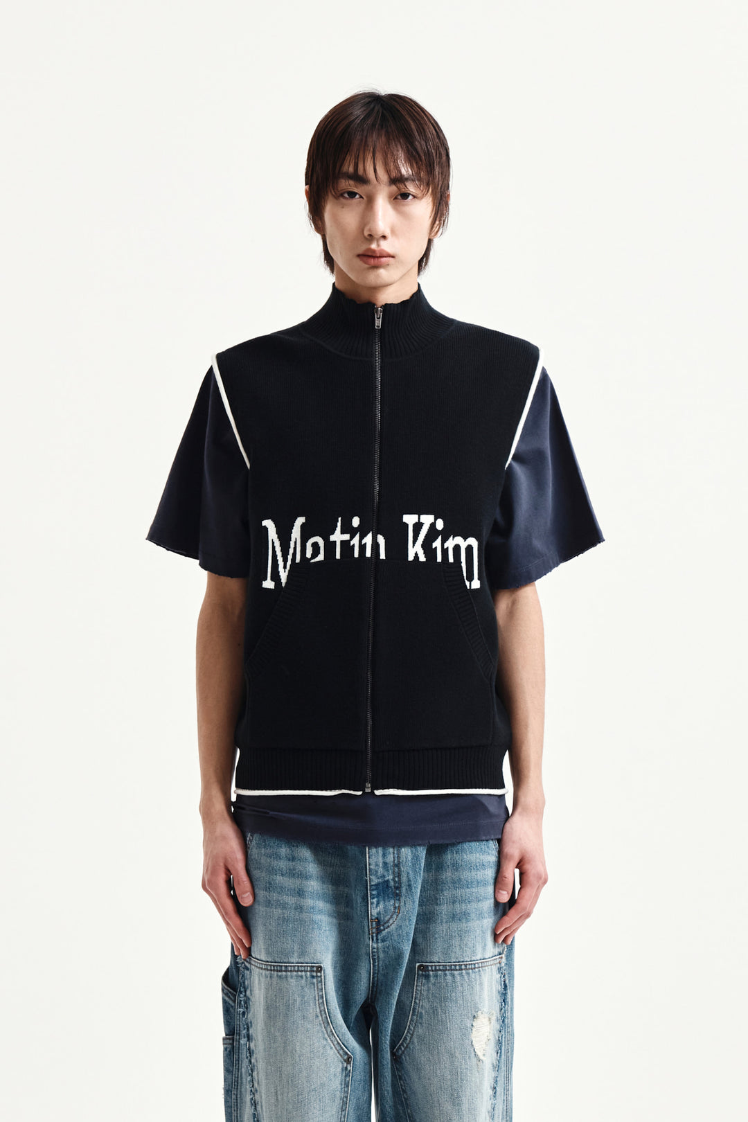 Matin Kim Spell Point Knit Zip Up Vest — Black