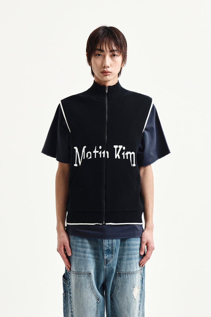 Matin Kim Spell Point Knit Zip Up Vest — Black