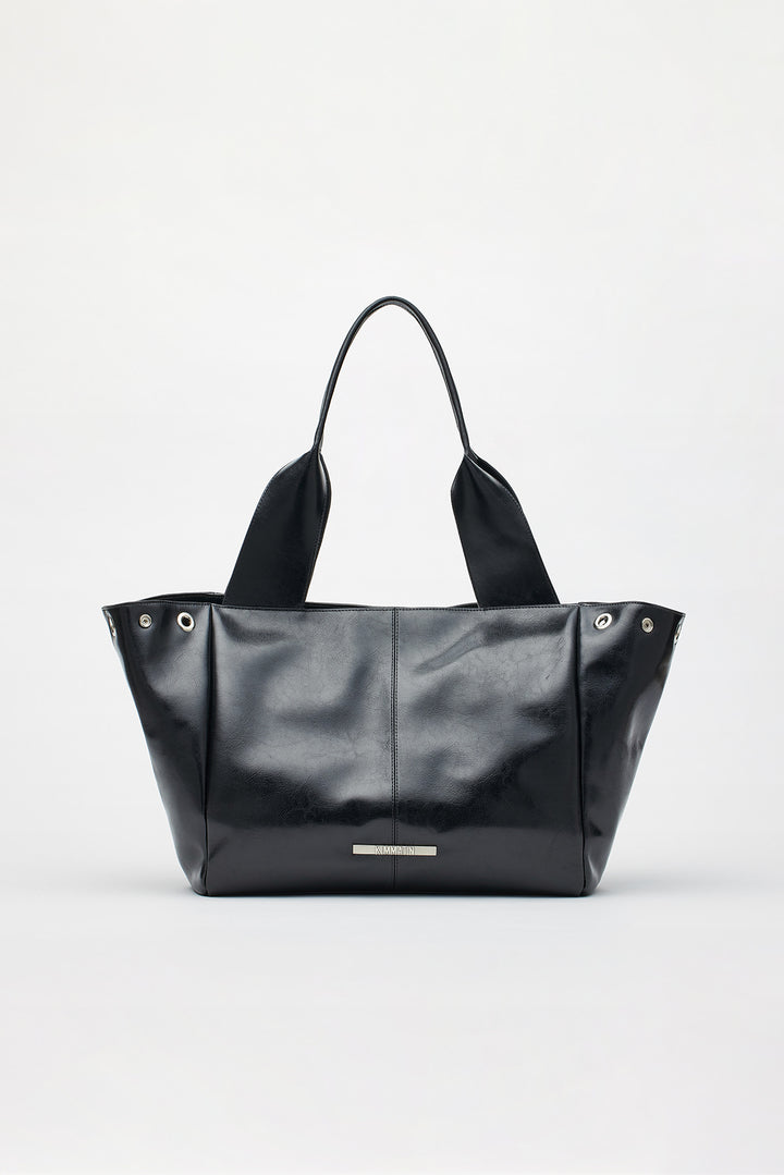 KIMMATIN Multi Pocket Leather Shopper — Black