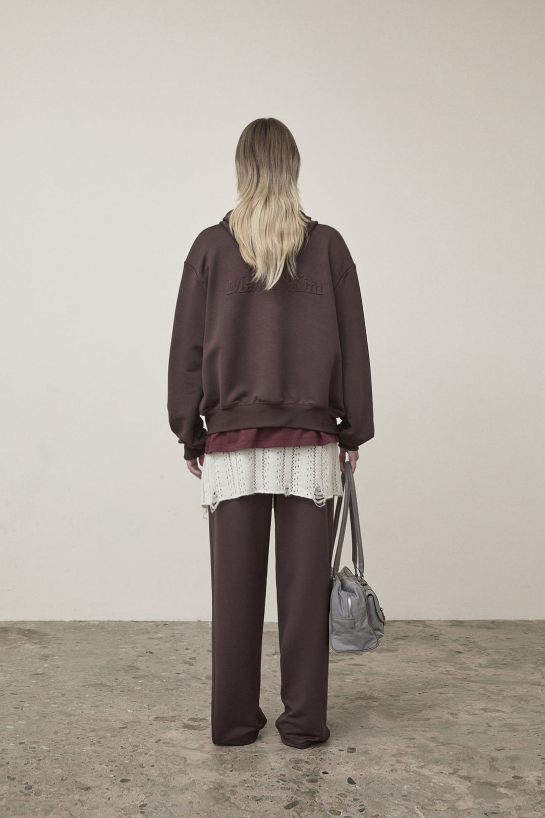 Matin Kim Back Logo Glitter Zip Hoodie — Brown