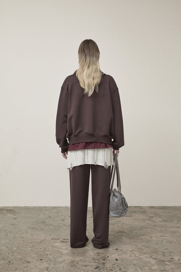Matin Kim Back Logo Glitter Zip Hoodie — Brown