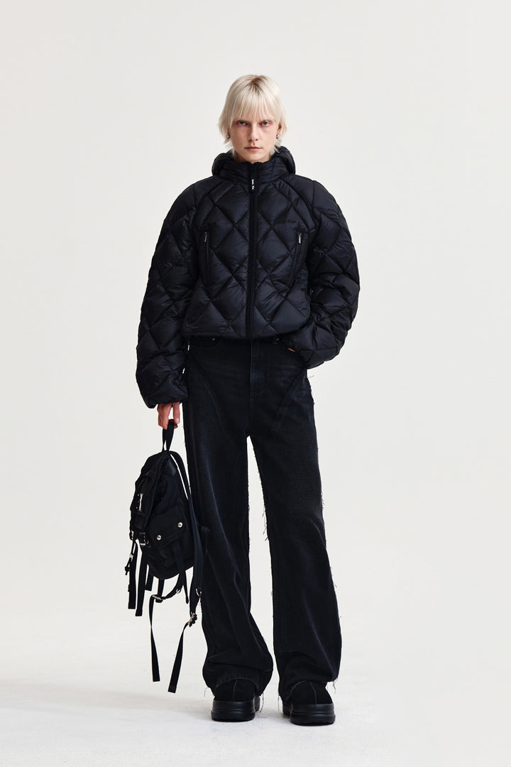 Matin Kim Quilting Hoody Lightweight Jumper — Black