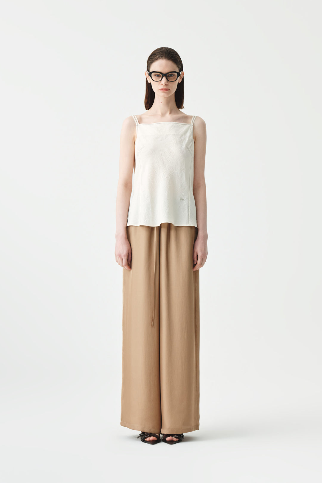 KIMMATIN Square Neck Crinkle Sleeveless — Ivory