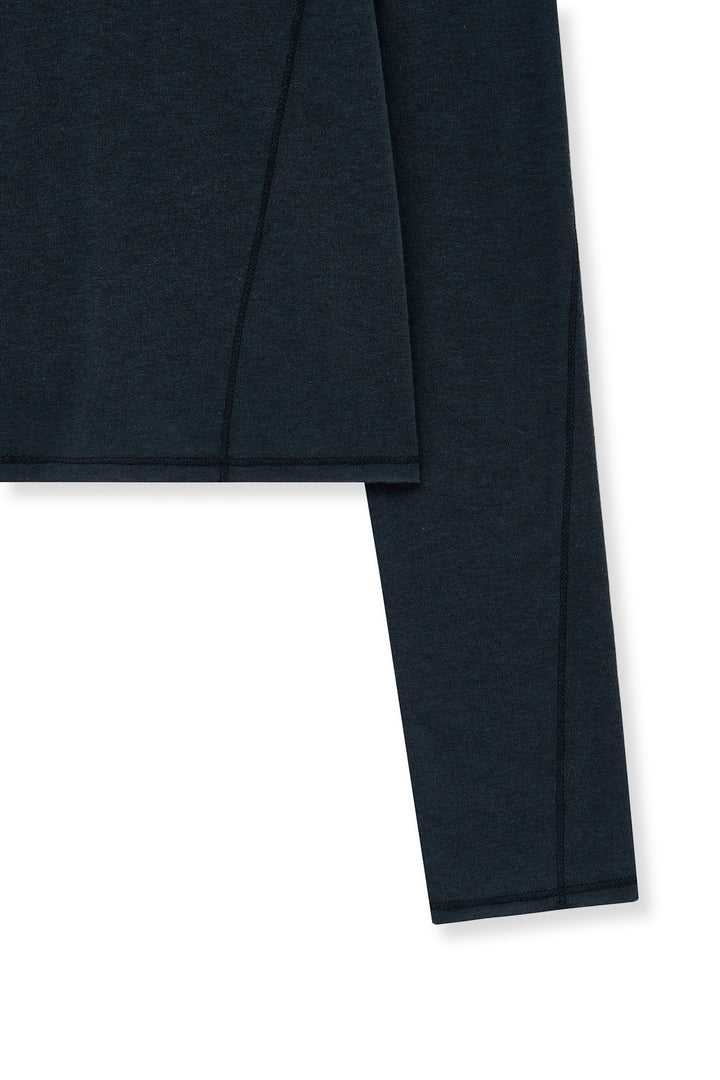 Matin Kim Button Slit Half Neck Top — Navy blue
