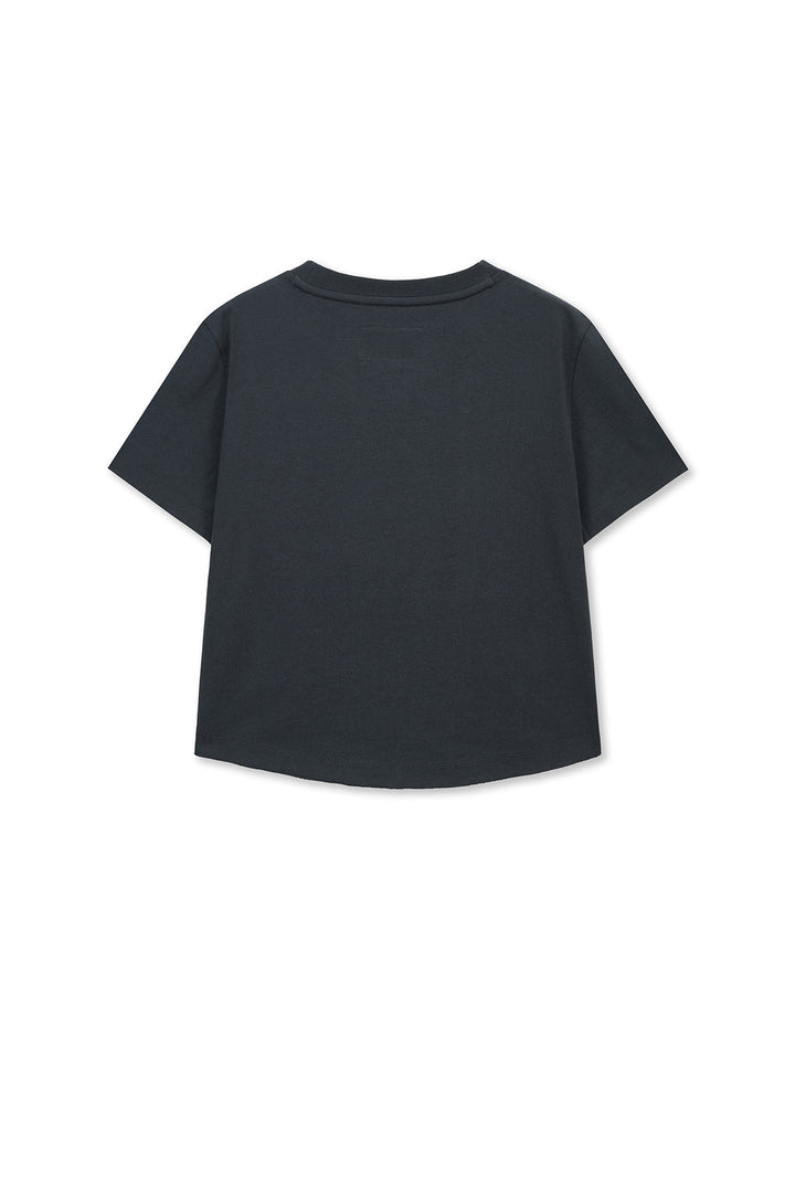 Matin Kim Graffiti Round Hem Crop Top — Navy blue