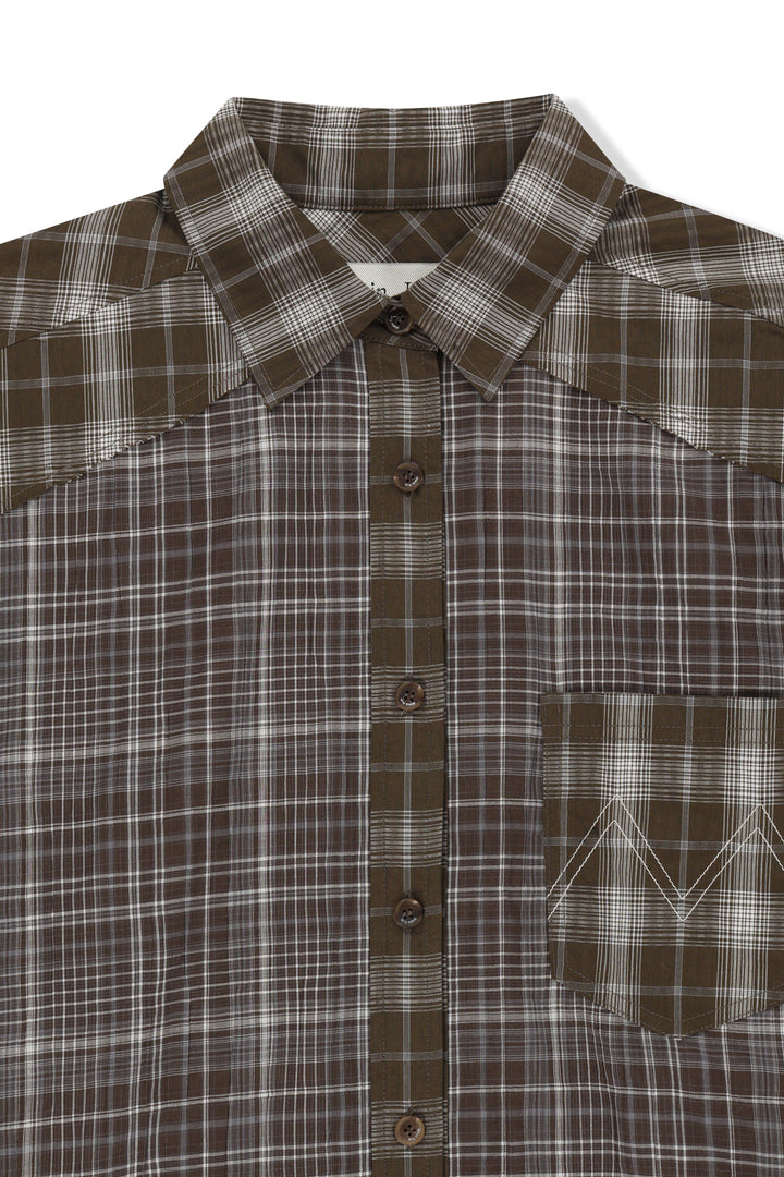 Matin Kim Mixed Check Overfit Shirt — Brown