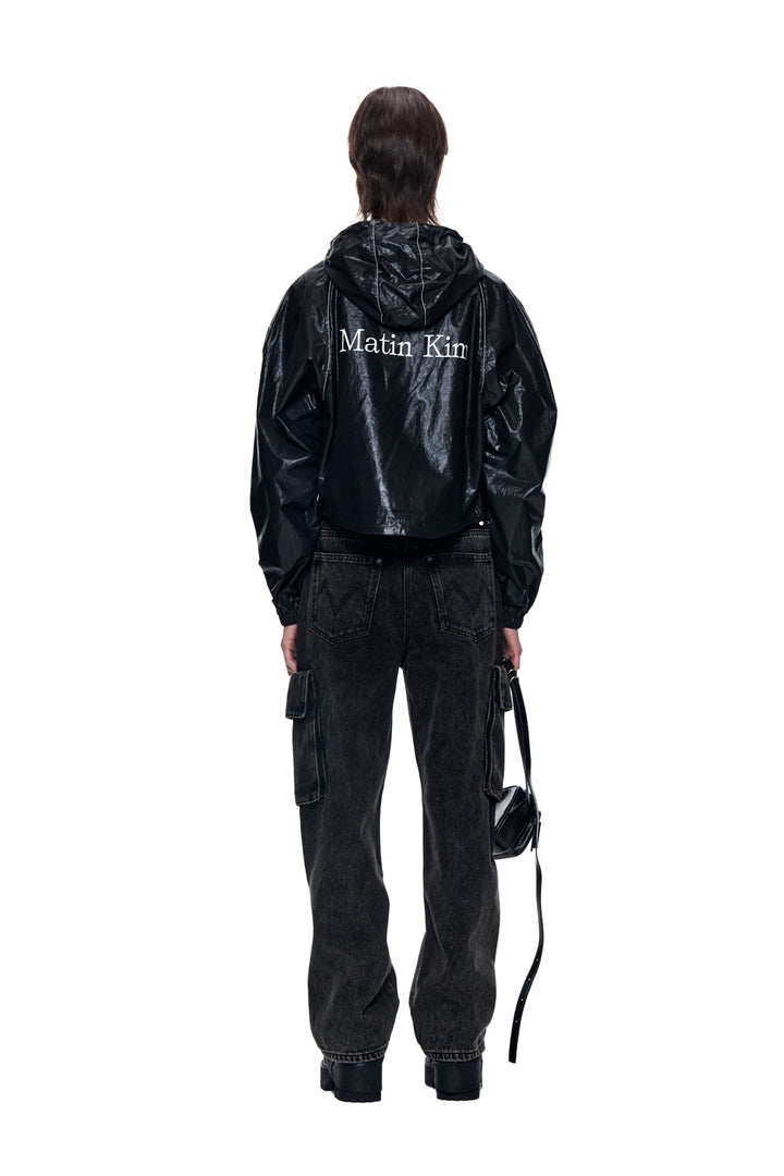 Matin Kim Crop Hoody Coating Jumper — Black
