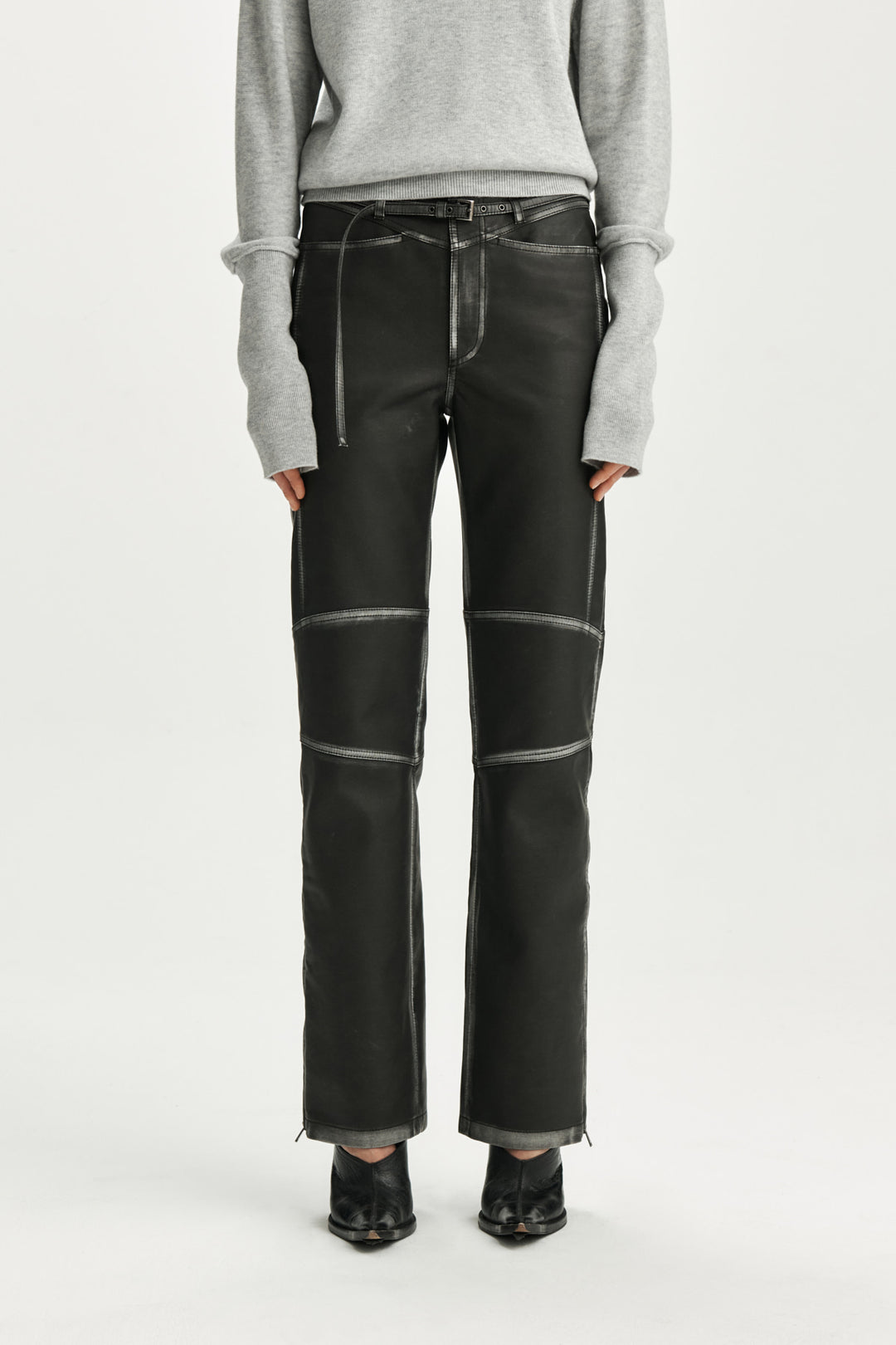 KIMMATIN Belted Vintage Faux Leather Pants — Black
