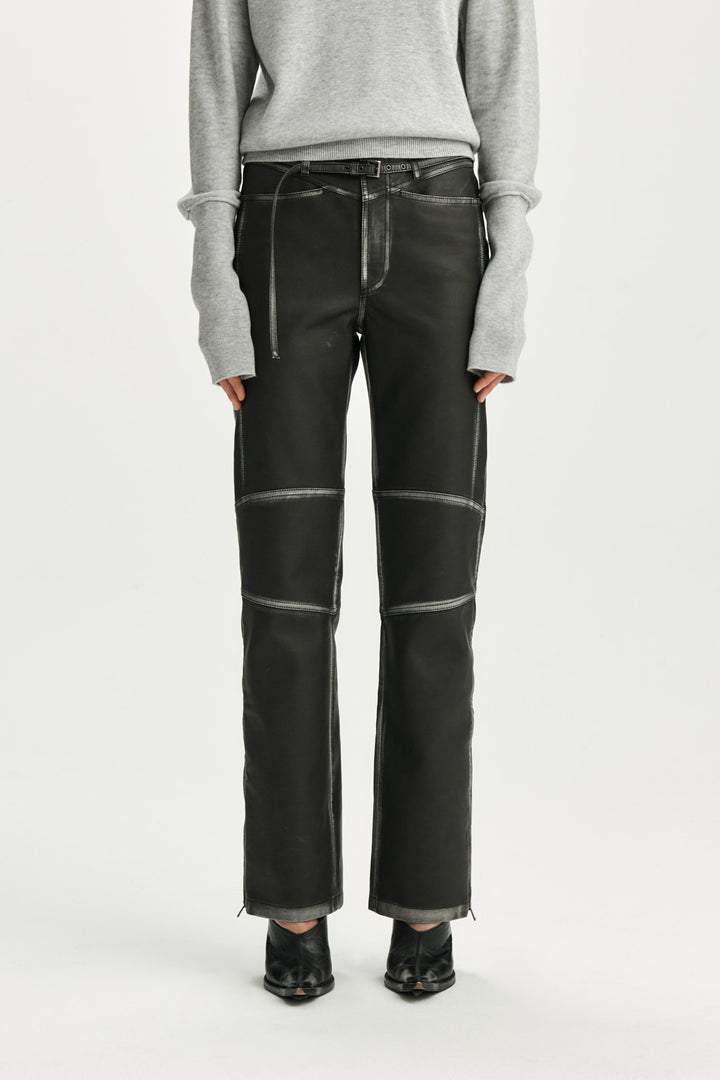 KIMMATIN Belted Vintage Faux Leather Pants — Black