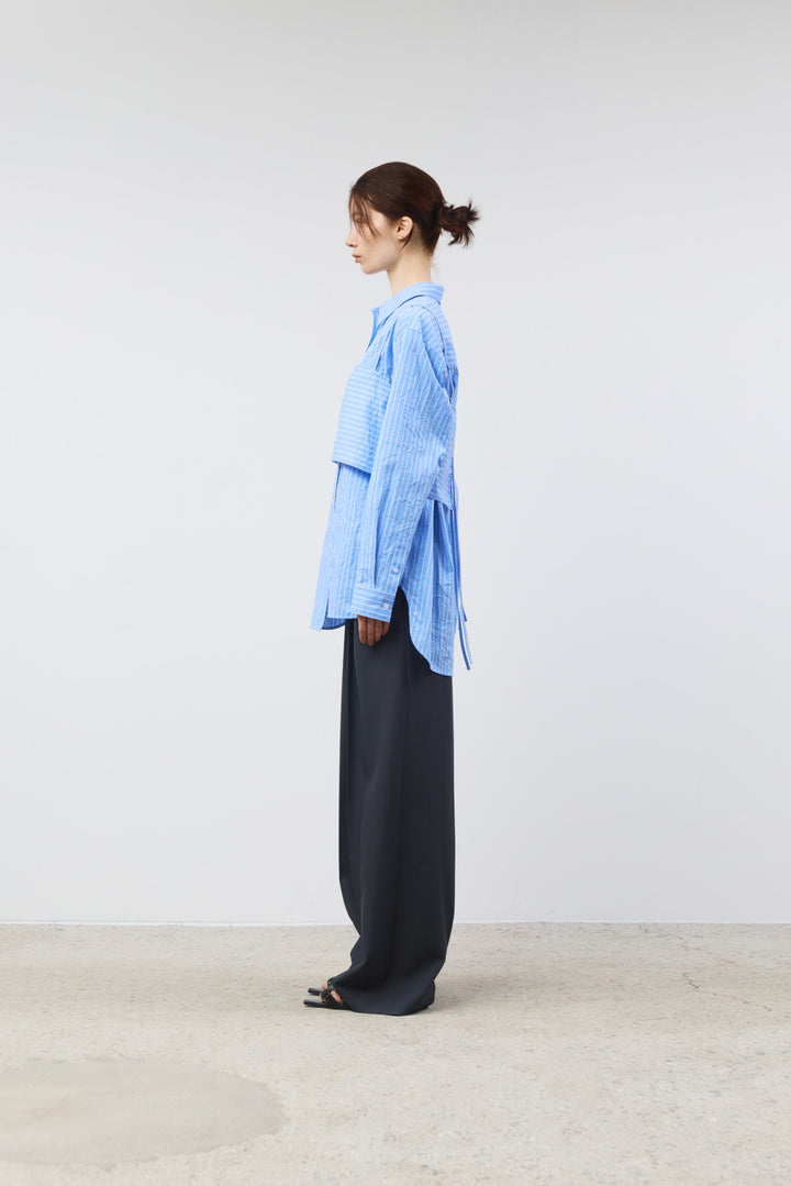 KIMMATIN Bustier Layered Crinkle Shirt — Blue