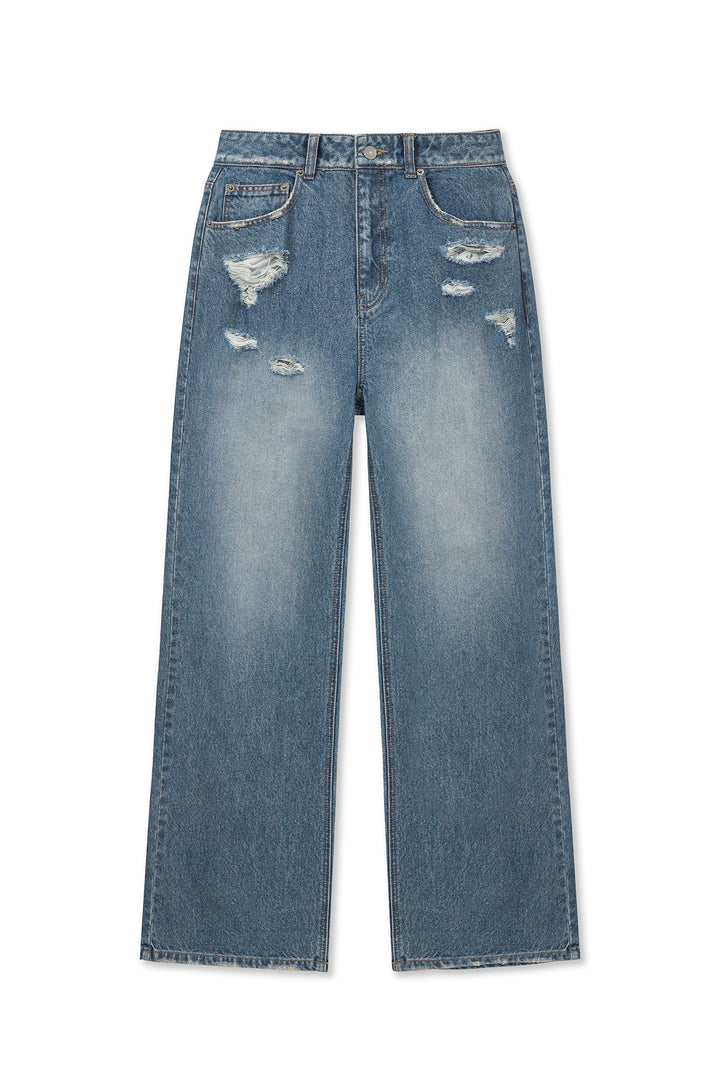 Matin Kim Back Pocket Patch Destroyed Denim — Blue