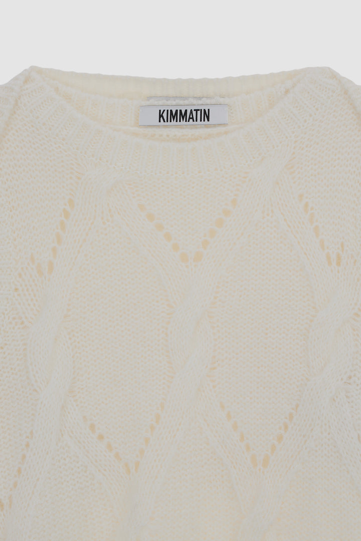 KIMMATIN Bolero Layered Cable Knit Pullover — Ivory
