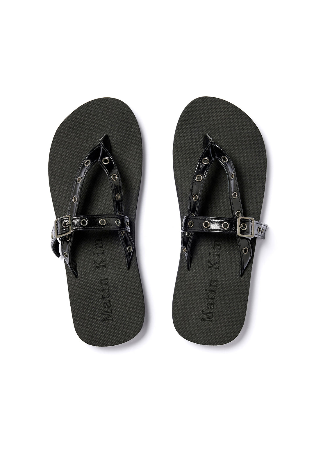 Matin Kim Buckle Eyelet Slippers — Black
