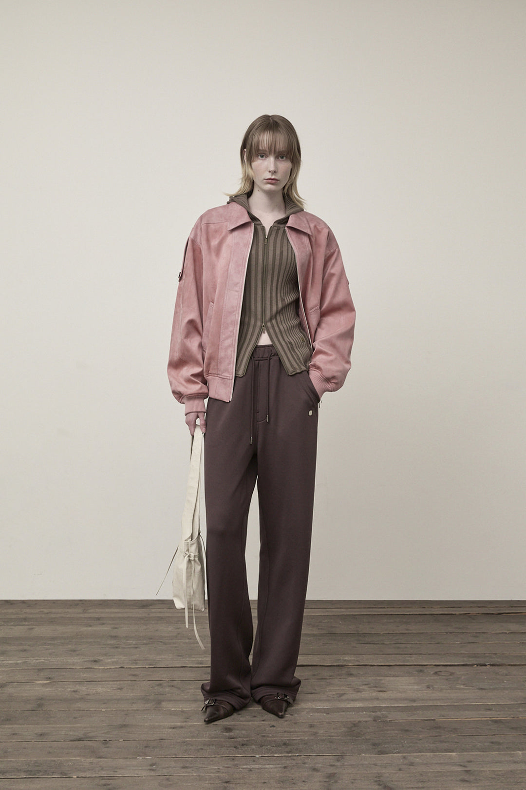 Matin Kim Suede Mix Leather Zip Jumper — Pink