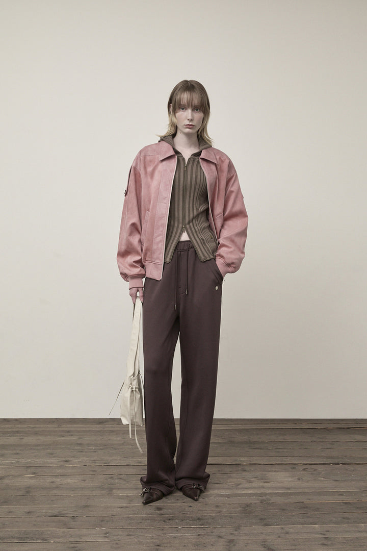 Matin Kim Suede Mix Leather Zip Jumper — Pink