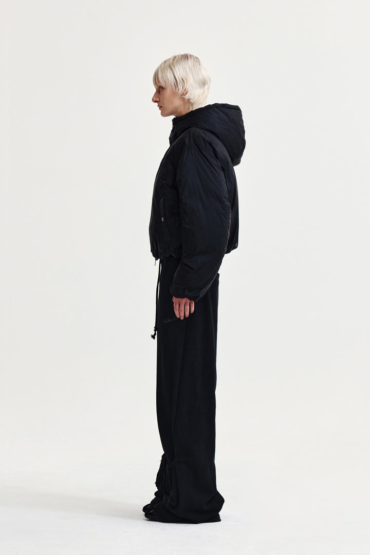 Matin Kim Back Logo Hoody Short Down Jumper — Black