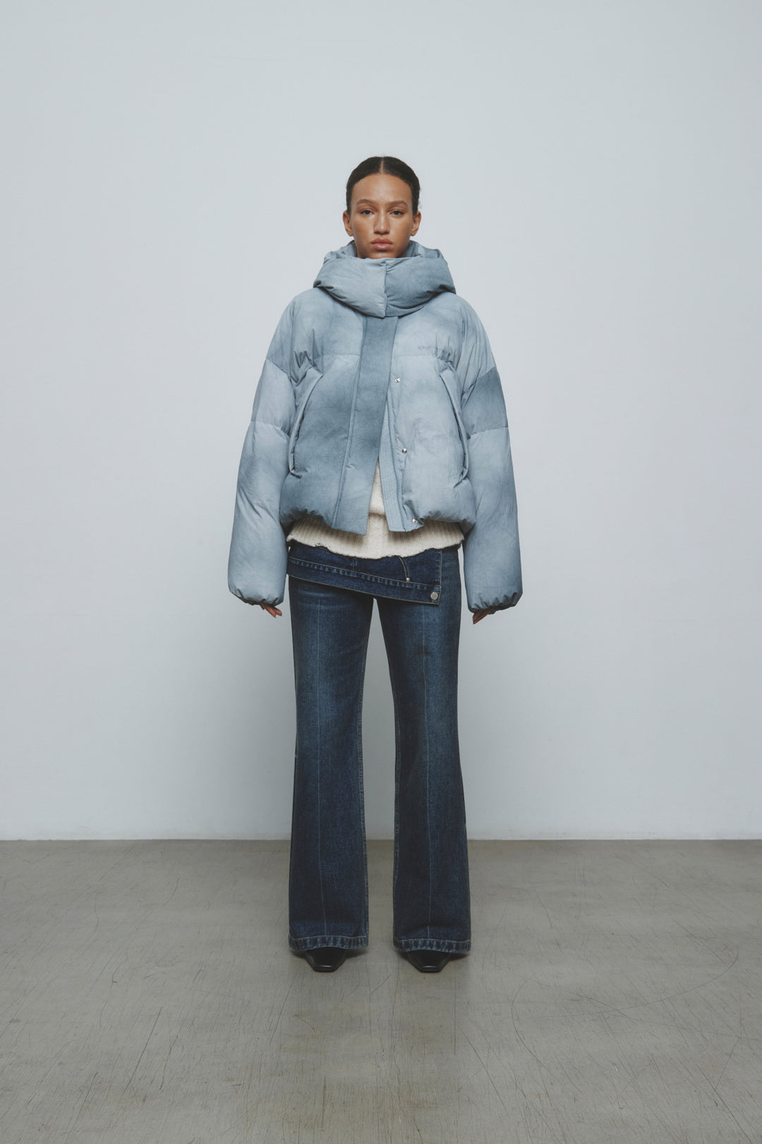 KIMMATIN Dying Effect Volume Puffer Down Jumper — Light Grey
