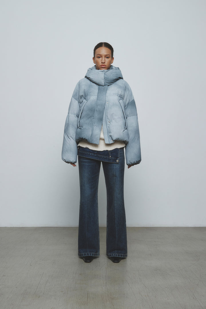 KIMMATIN Dying Effect Volume Puffer Down Jumper — Light Grey