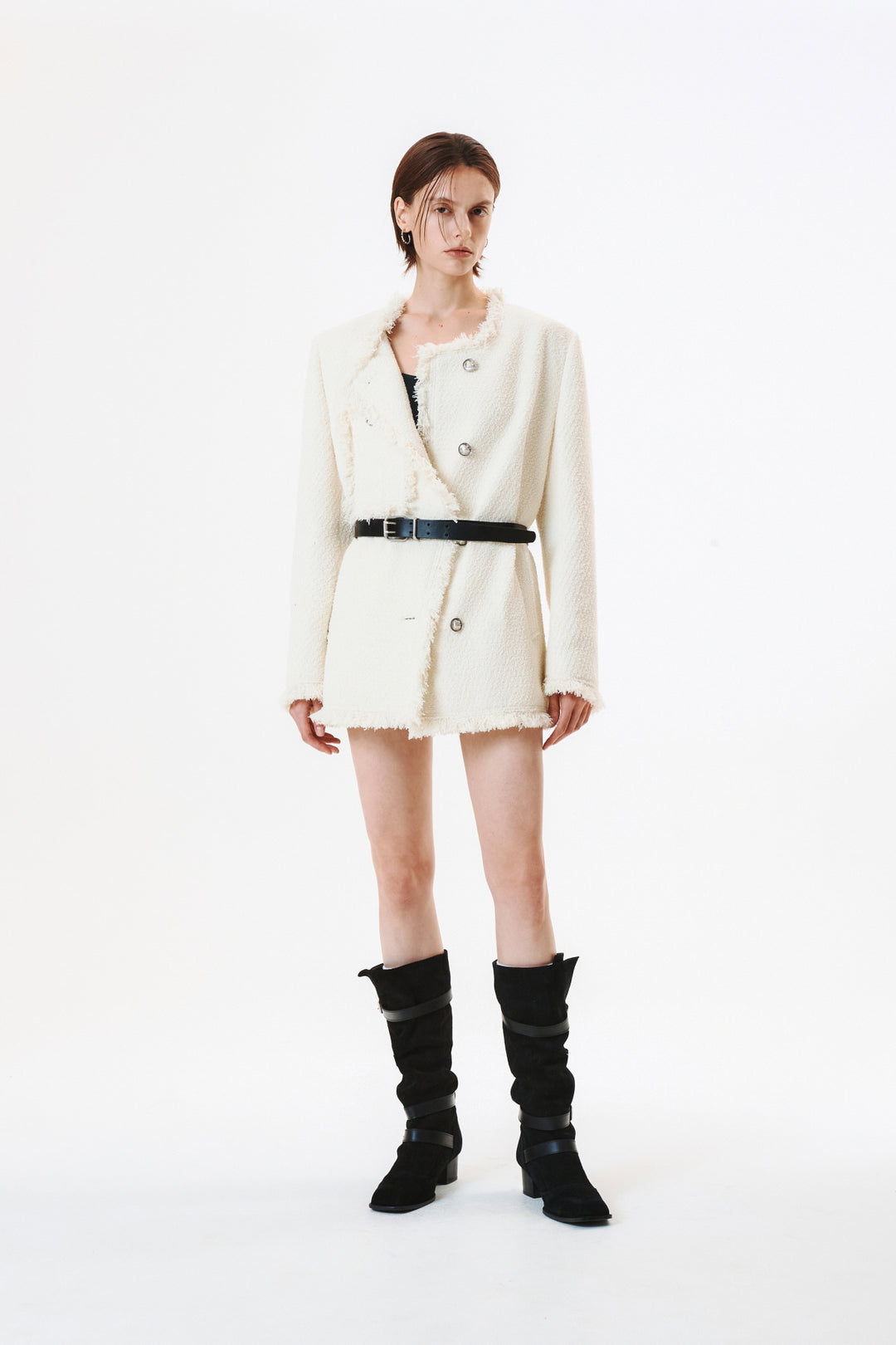 KIMMATIN Patch Pocket Tweed Jacket — Ivory