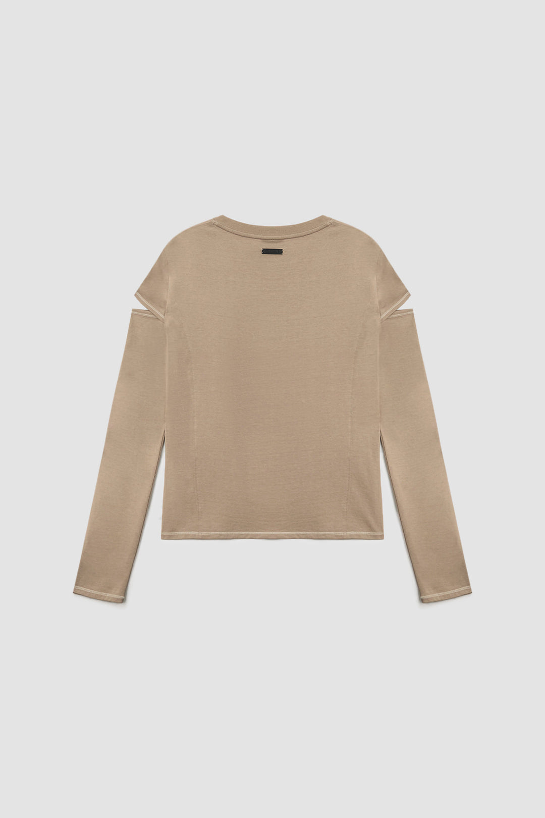 KIMMATIN Stitch Cut Out Long Sleeve Top — Beige