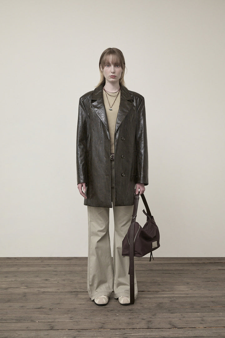 Matin Kim Faux Leather Half Double Jacket — Brown
