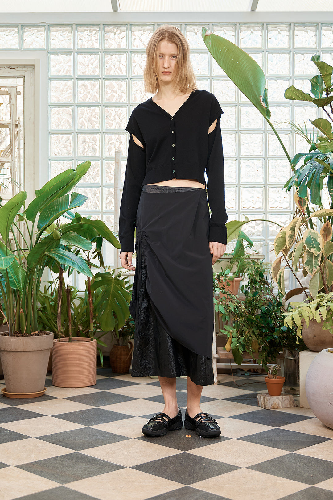 Matin Kim Slit Detail Button Cardigan — Black