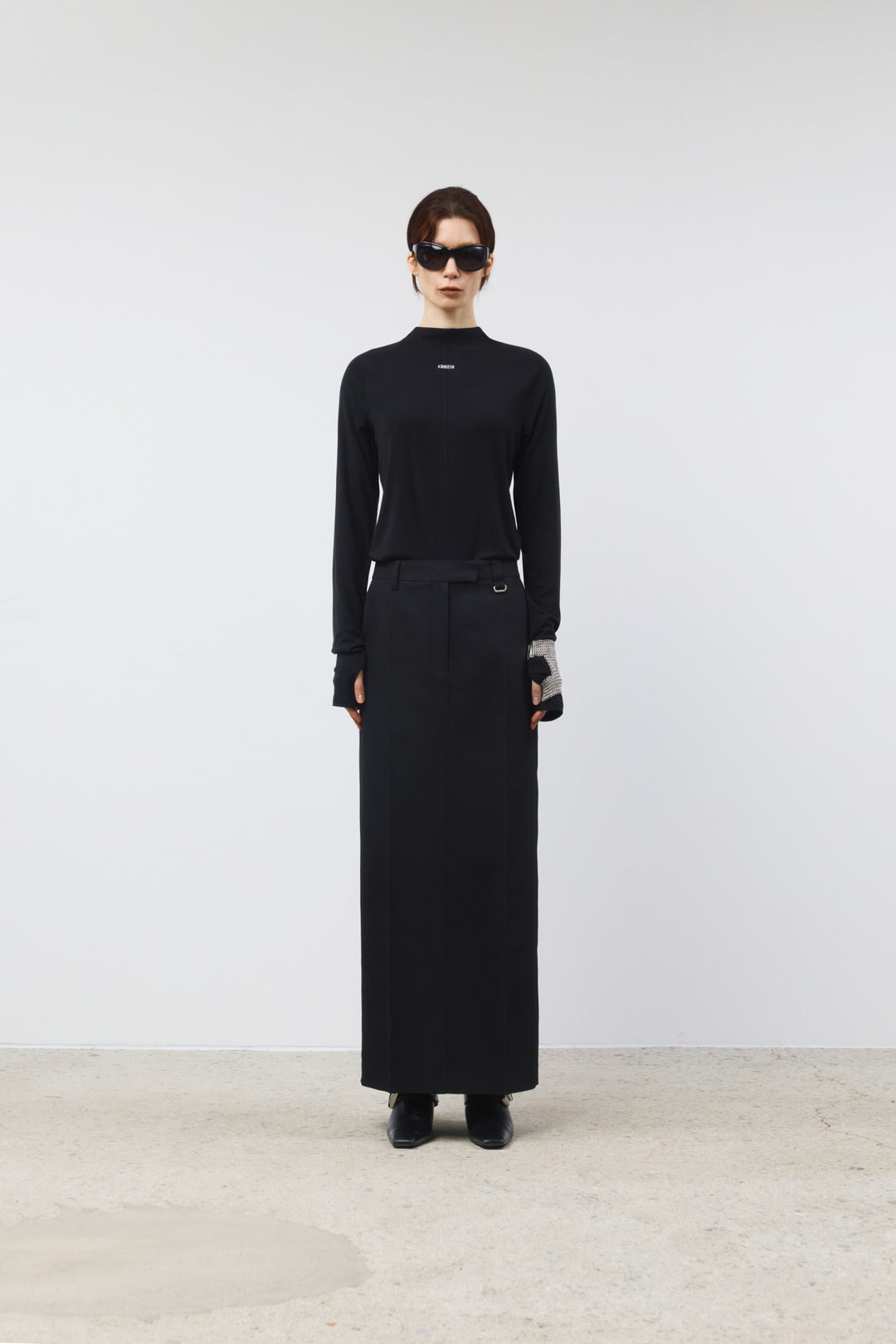 KIMMATIN Back Double Waist Maxi Skirt — Black
