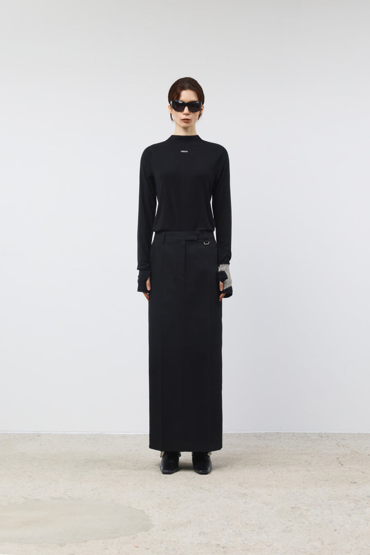 KIMMATIN Back Double Waist Maxi Skirt — Black