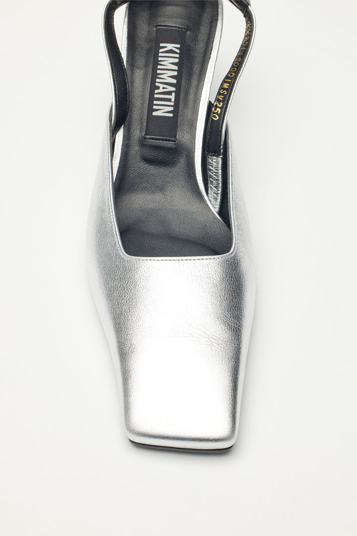 KIMMATIN Square Toe Sling Back Heel — Silver