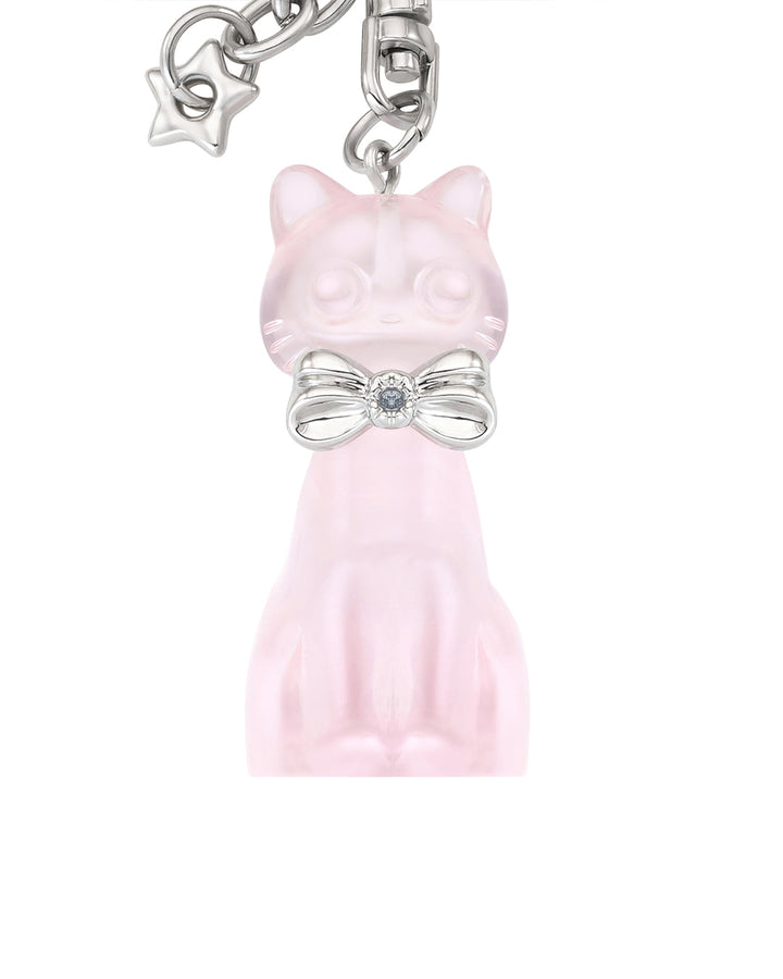 Stand Oil Cat Charm — Silver Star Keyring — Baby Pink