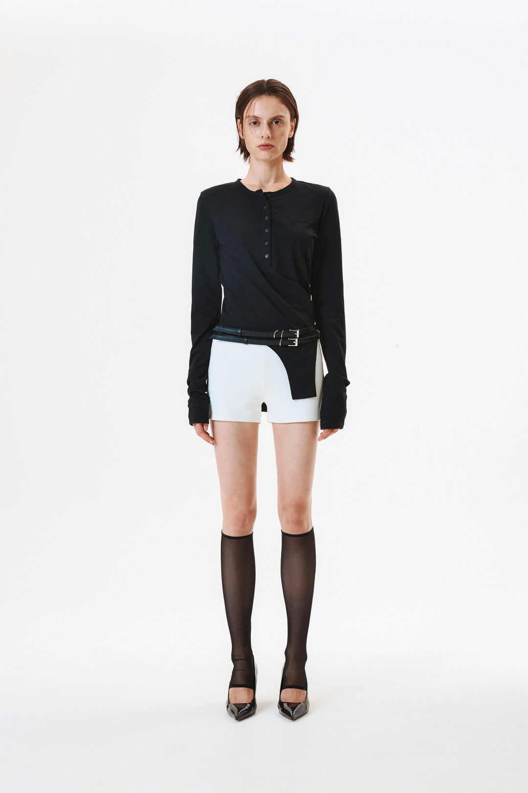 KIMMATIN Raw Cut Bodysuit Top — Black