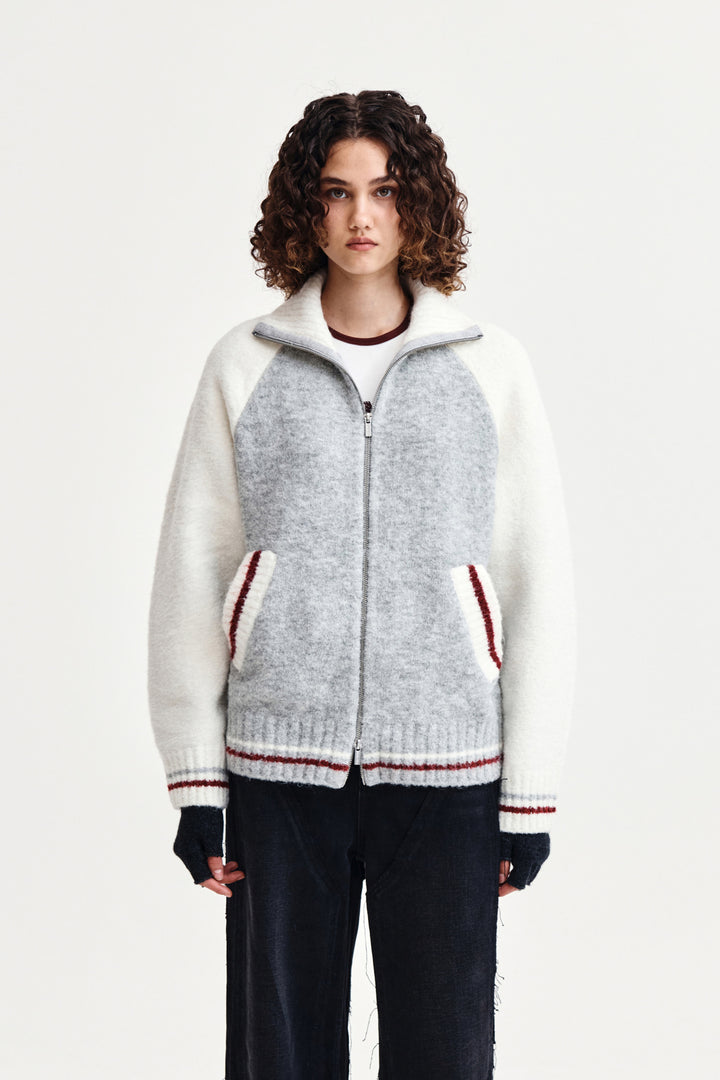 Matin Kim High Neck Raglan Zip Knit — Ivory