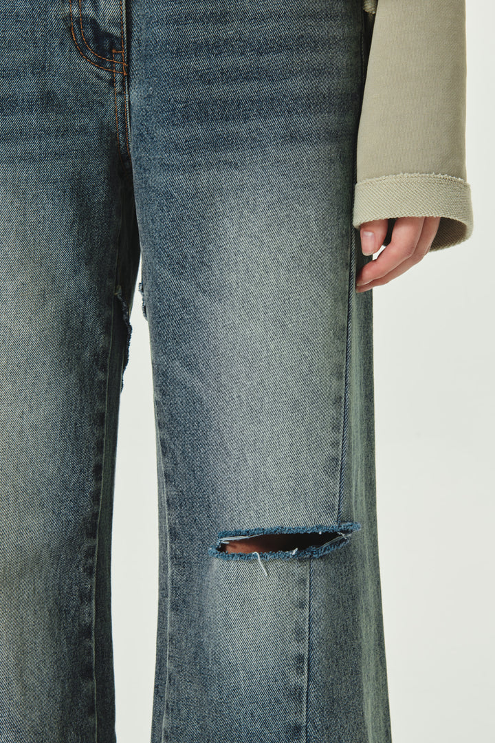 KIMMATIN Slit Point Flare Denim — Blue