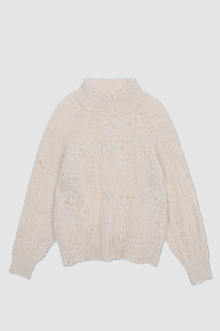 KIMMATIN Oversize Highneck Volume Pullover — Ivory