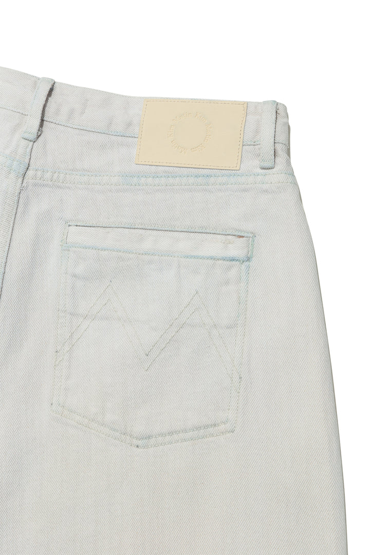 Matin Kim Damage Point Washed Wide Denim — Light Grey