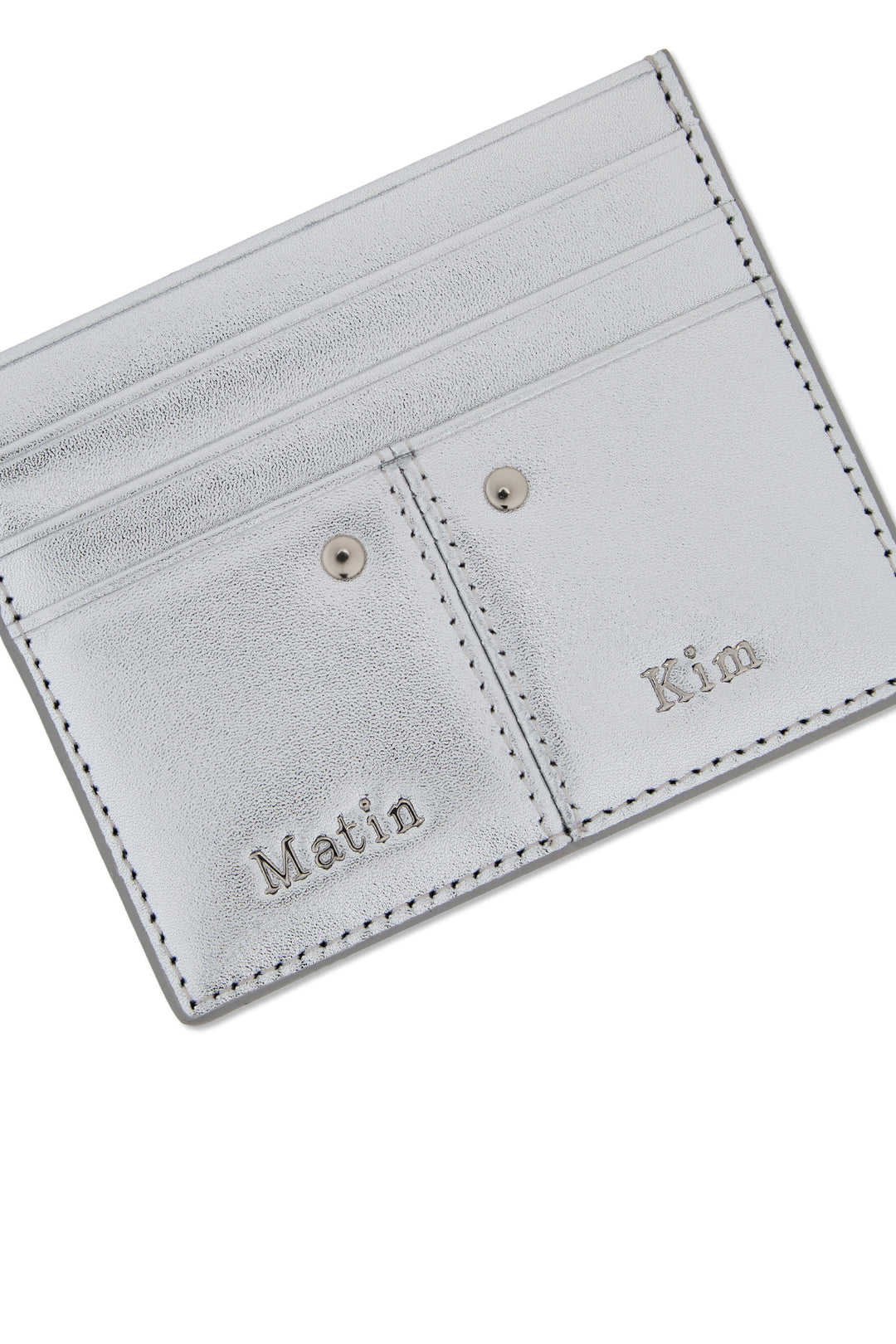Matin Kim Steel Logo Rivet Card Wallet — Silver