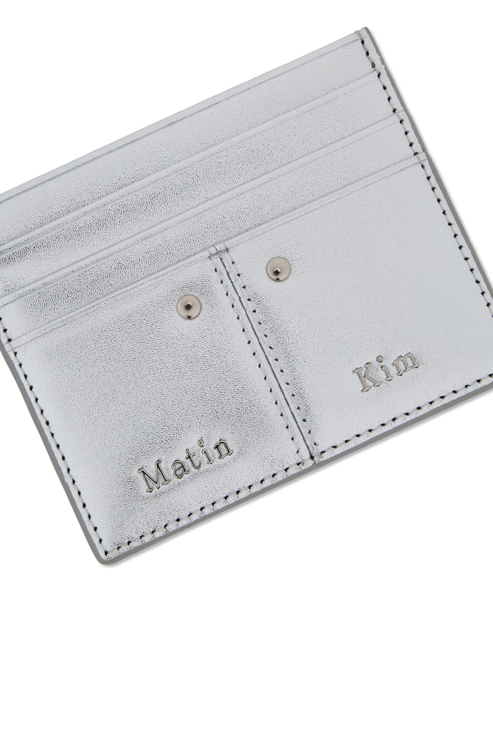 Matin Kim Steel Logo Rivet Card Wallet — Silver