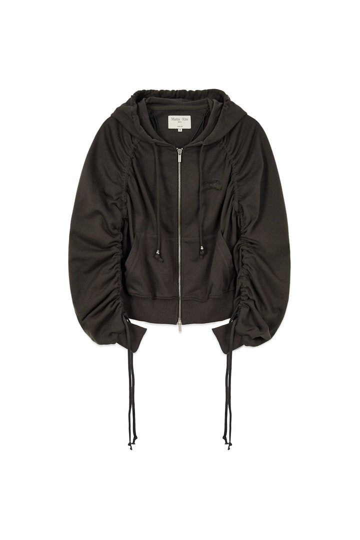Matin Kim Sleeve String Detail Zip Hoody — Charcoal