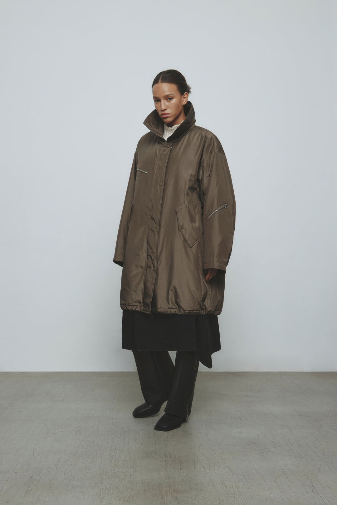 KIMMATIN Highneck Oversize Padded Jumper — Khaki