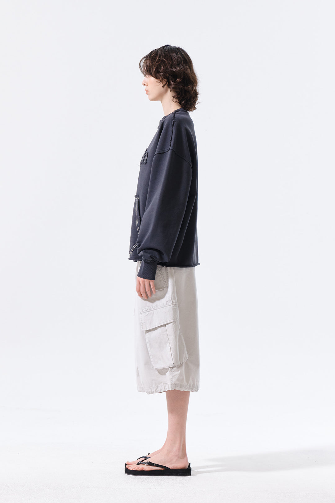 Matin Kim Raw Cut Applique Sweatshirt — Charcoal