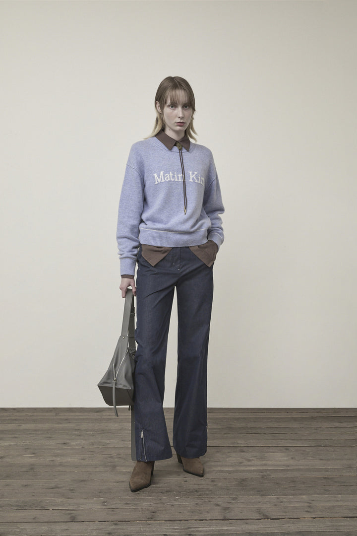 Matin Kim Color Trim Line Logo Pullover — Light Blue