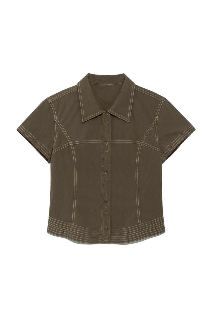 Matin Kim Stitch Point Slim Shirket — Khaki