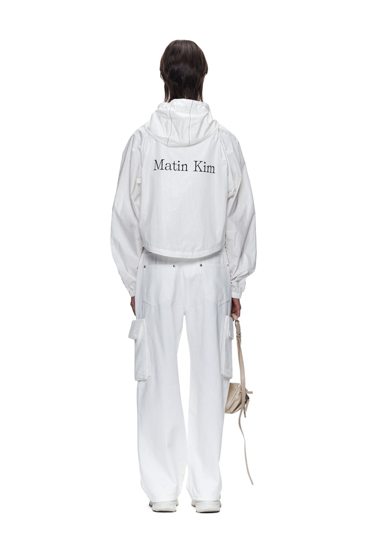 Matin Kim Crop Hoody Coating Jumper — Ivory