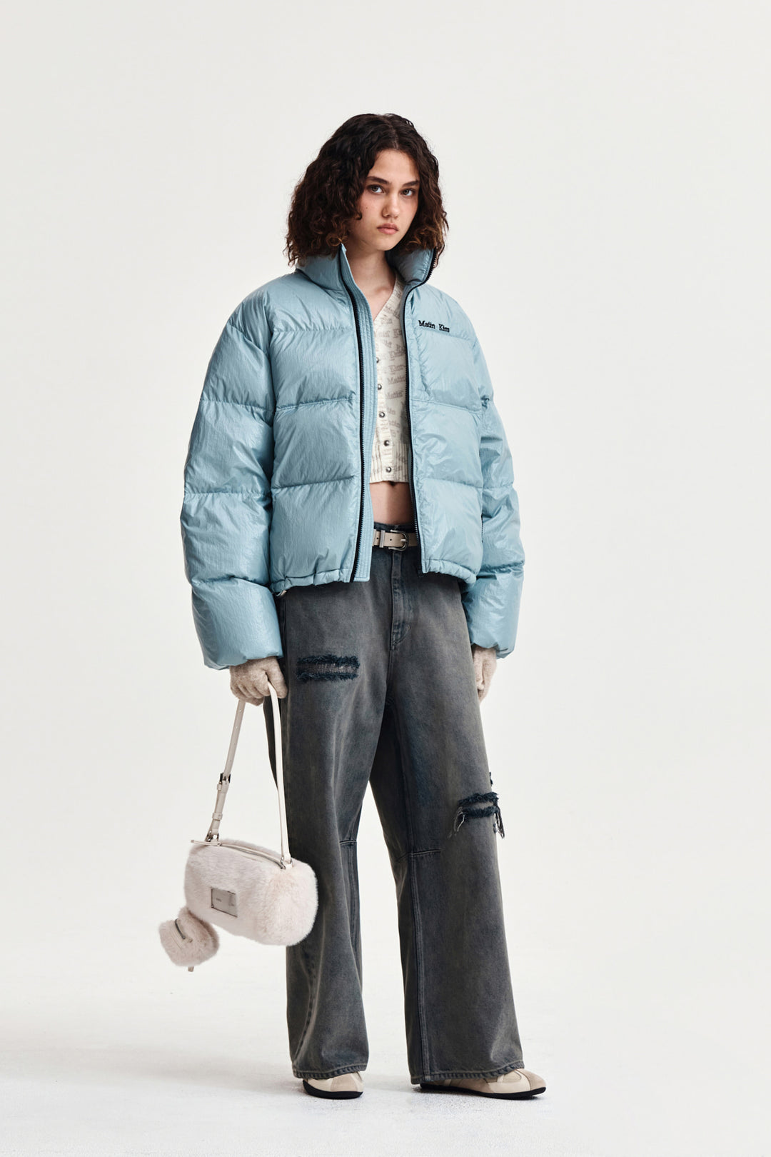 Matin Kim Small Logo Volume Down Jumper — Light Grey