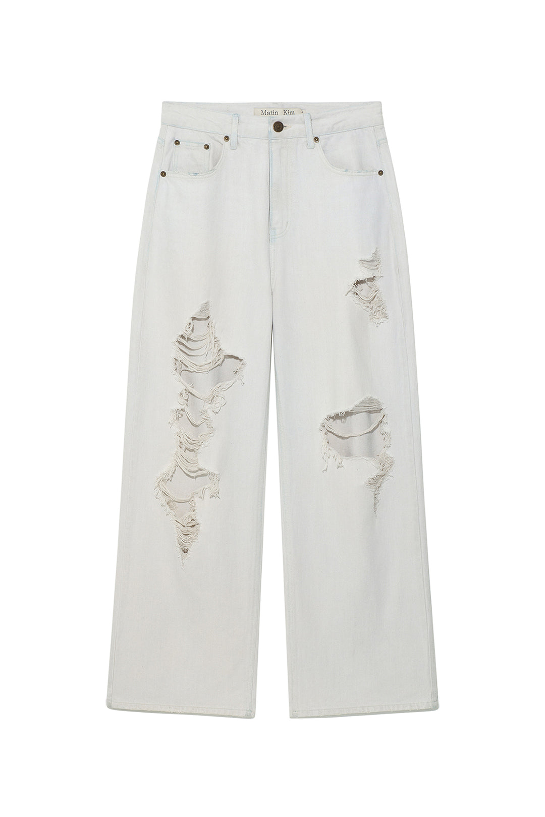 Matin Kim Damage Point Washed Wide Denim — Light Grey