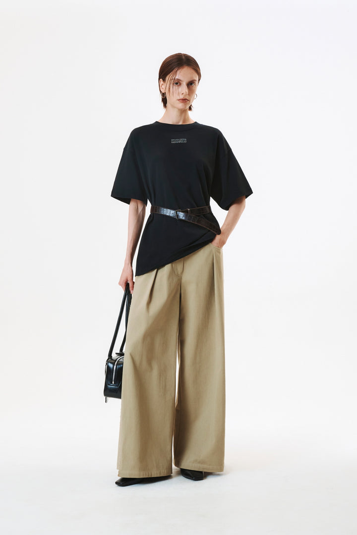 KIMMATIN Logo Embroidery Oversize Top — Black