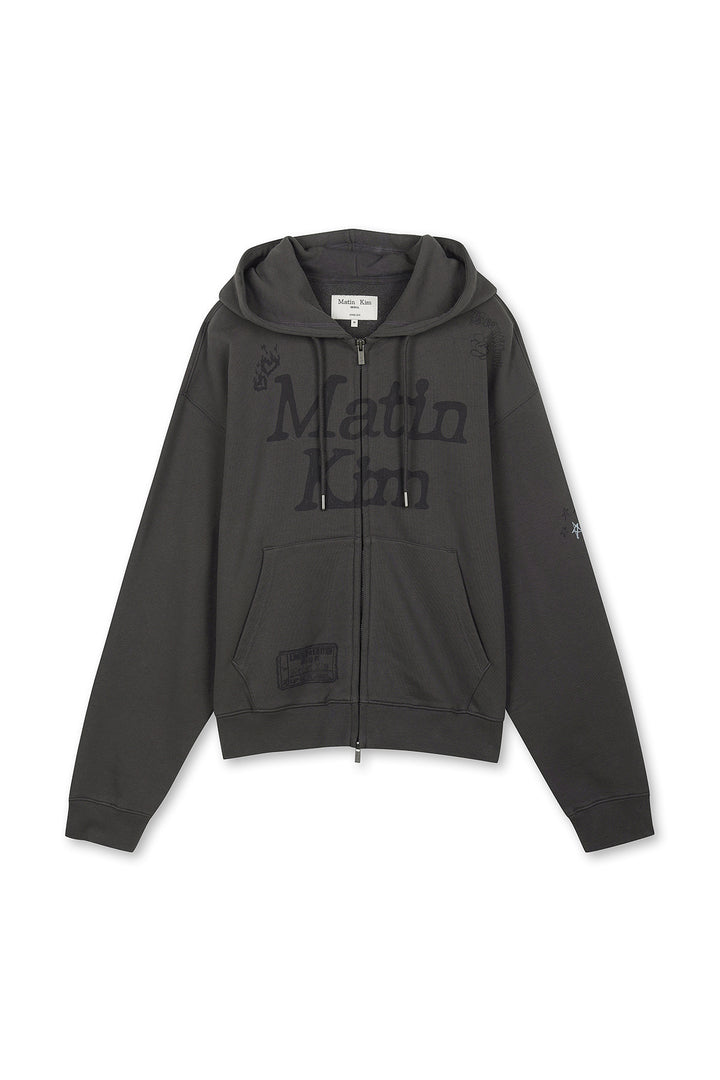 Matin Kim Graffiti Artwork Hoody Zip Up — Charcoal
